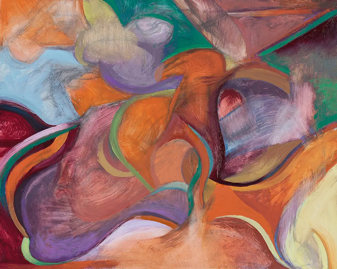 Abstract colorful swirling painting with organic shapes